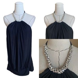 Y2k Sky Brand Rhinestone Necklace Halter Tunic Top Party Holiday Fun